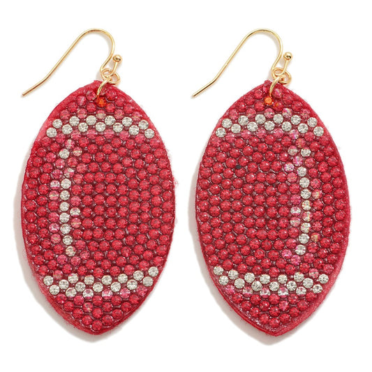 Rhinestone Studded Football Drop Earrings