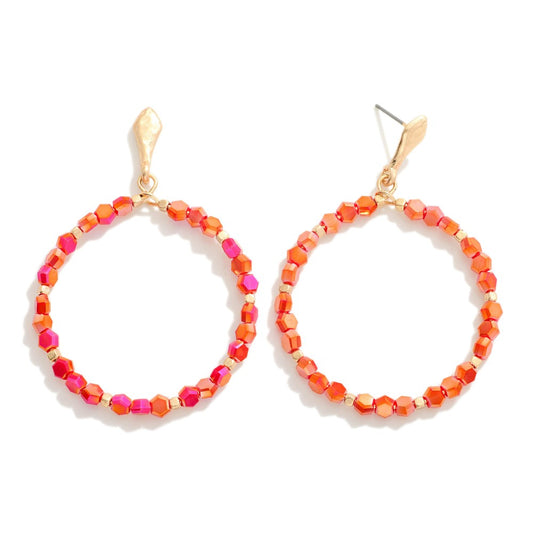 Faceted Bead Hoop Drop Earrings