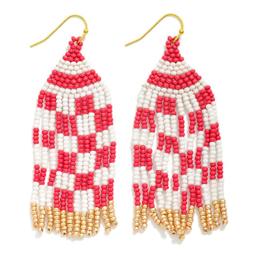 Checkered Tassel Drop Earrings